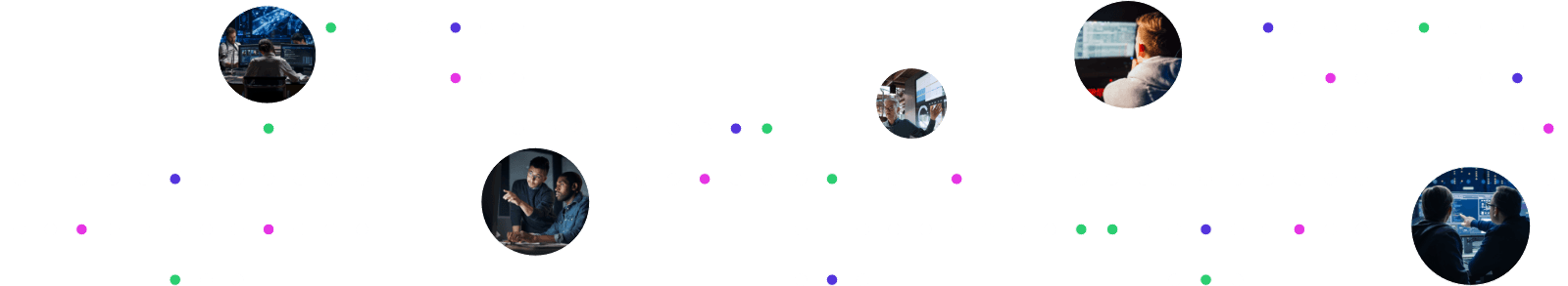 digital multicolored dots texture with photos of people in the office